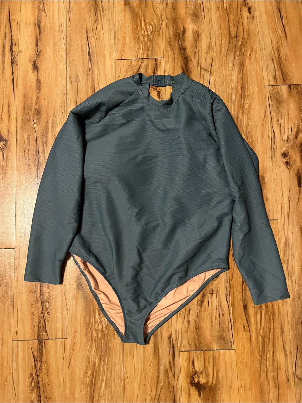 J. Crew Long-Sleeve One-Piece Rash Guard Swimsuit in Seafoam with Nude Lining